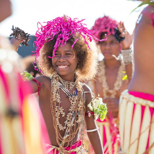 A Solomon Island child prepares for her traditional dance